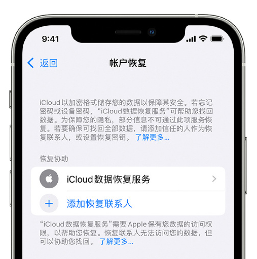 平泉苹果手机维修分享在 iPhone 上设置帐户恢复联系人的方法 